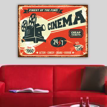 Lerretsbilde 70x100 cm - Retro plakat med et filmkamera som symboliserer kinoverdenen - Rød / Svart / Beige - Interiør - Maleri & posters - Lerretsbilder
