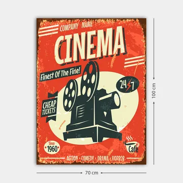 Lerretsbilde 70x100 cm - Retroplakat med filmprojektor og tekst om kinobilletter og åpningstider - Rød / Svart / Hvit - Interiør - Maleri & posters - Lerretsbilder
