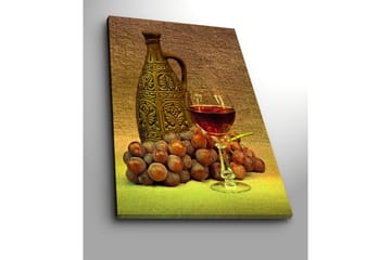 Lerretsbilde 70x100 cm - Rolig komposisjon med en dekorativ mugge, et glass vin og druer - Brun / Burgunder / Grå - Interiør - Maleri & posters - Lerretsbilder