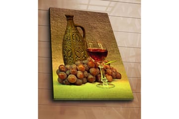 Lerretsbilde 70x100 cm - Rolig komposisjon med en dekorativ mugge, et glass vin og druer - Brun / Burgunder / Grå - Interiør - Maleri & posters - Lerretsbilder
