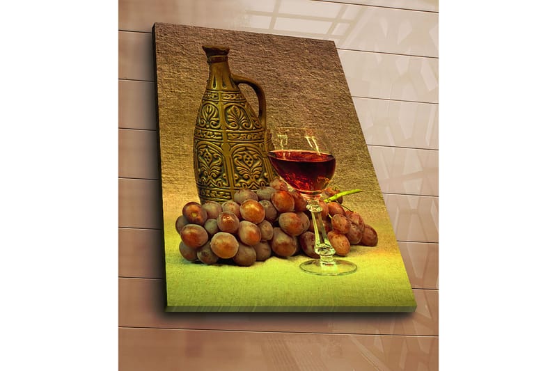 Lerretsbilde 70x100 cm - Rolig komposisjon med en dekorativ mugge, et glass vin og druer - Brun / Burgunder / Grå - Interiør - Maleri & posters - Lerretsbilder