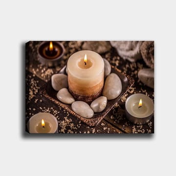 Lerretsbilde 70x100 cm - Rolig og avslappende komposisjon med stearinlys og steiner i et harmonisk miljø - Beige / Brun / Grå - Interiør - Maleri & posters - Lerretsbilder