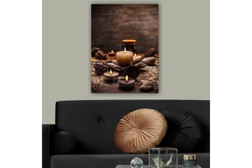 Lerretsbilde 70x100 cm - Rolig samling av stearinlys og steiner i et harmonisk arrangement - Beige / Brun / Grå - Interiør - Maleri & posters - Lerretsbilder