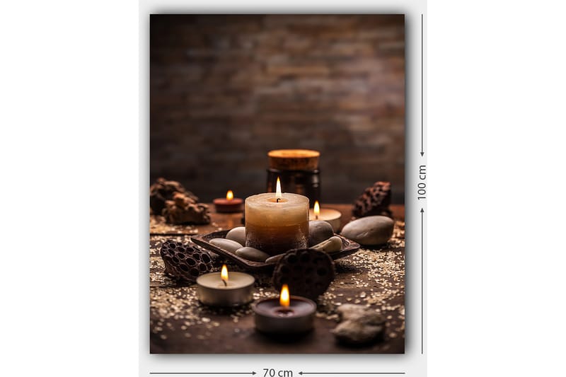 Lerretsbilde 70x100 cm - Rolig samling av stearinlys og steiner i et harmonisk arrangement - Beige / Brun / Grå - Interiør - Maleri & posters - Lerretsbilder