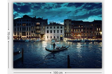 Lerretsbilde 70x100 cm - Romantisk gondoltur i Venezia i skumringen - Mørk blå / Lys blå / Gull - Interiør - Maleri & posters - Lerretsbilder