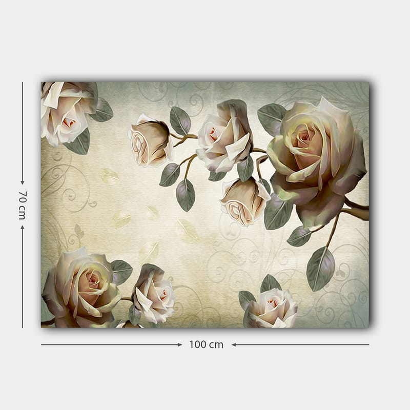 Lerretsbilde 70x100 cm - Romantisk komposisjon av roser i myke nyanser som symboliserer skjønnhet og kjærlighet - Lys rosa / Grønn / Beige - Interiør - Maleri & posters - Lerretsbilder