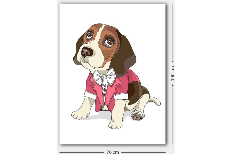 Lerretsbilde 70x100 cm - Søt beagle i rød jakke med sløyfe - Rød / Brun / Hvit - Interiør - Maleri & posters - Lerretsbilder