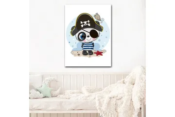 Lerretsbilde 70x100 cm - Søt panda kledd som pirat med øyelapp og pirathatt - Blå / Svart / Hvit - Interiør - Maleri & posters - Lerretsbilder