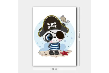 Lerretsbilde 70x100 cm - Søt panda kledd som pirat med øyelapp og pirathatt - Blå / Svart / Hvit - Interiør - Maleri & posters - Lerretsbilder