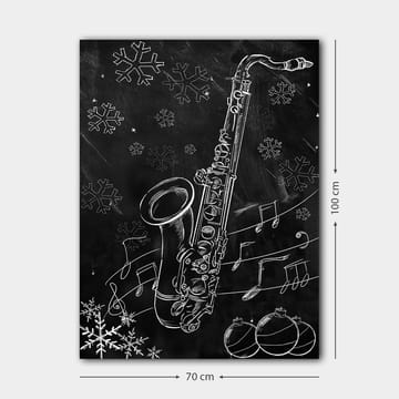 Lerretsbilde 70x100 cm - Saksofon omgitt av snøflak og noter i en vinterlig atmosfære - Hvit / Svart / Grå - Interiør - Maleri & posters - Lerretsbilder