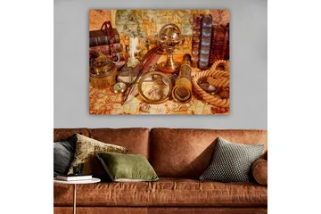 Lerretsbilde 70x100 cm - Samling av antikke navigasjonsverktøy og bøker som skaper en nostalgisk følelse av utforskning - Gull / Brun / Beige - Interiør - Maleri & posters - Lerretsbilder