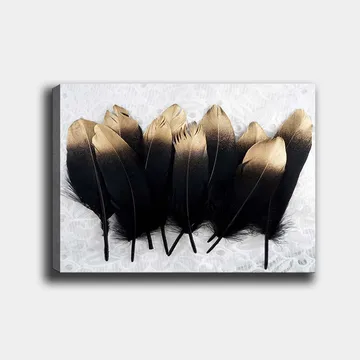 Lerretsbilde 70x100 cm - Samling av elegante fjær i svart og gull - Svart / Gull - Interiør - Maleri & posters - Lerretsbilder