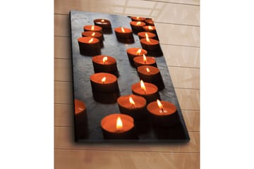 Lerretsbilde 70x100 cm - Samling av tente telys som skaper en varm og innbydende atmosfære - Oransje / Svart - Interiør - Maleri & posters - Lerretsbilder