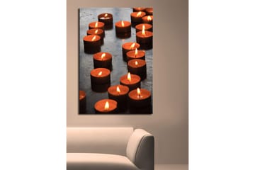Lerretsbilde 70x100 cm - Samling av tente telys som skaper en varm og innbydende atmosfære - Oransje / Svart - Interiør - Maleri & posters - Lerretsbilder