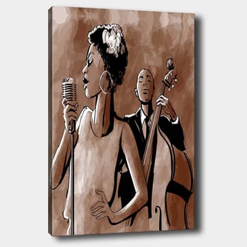 Lerretsbilde 70x100 cm - Sanger foran en mikrofon med en bassist i bakgrunnen - Mørk brun / Beige / Svart - Interiør - Maleri & posters - Lerretsbilder