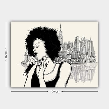 Lerretsbilde 70x100 cm - Sanger med afrohår foran en bysilhuett - Svart / Beige - Interiør - Maleri & posters - Lerretsbilder