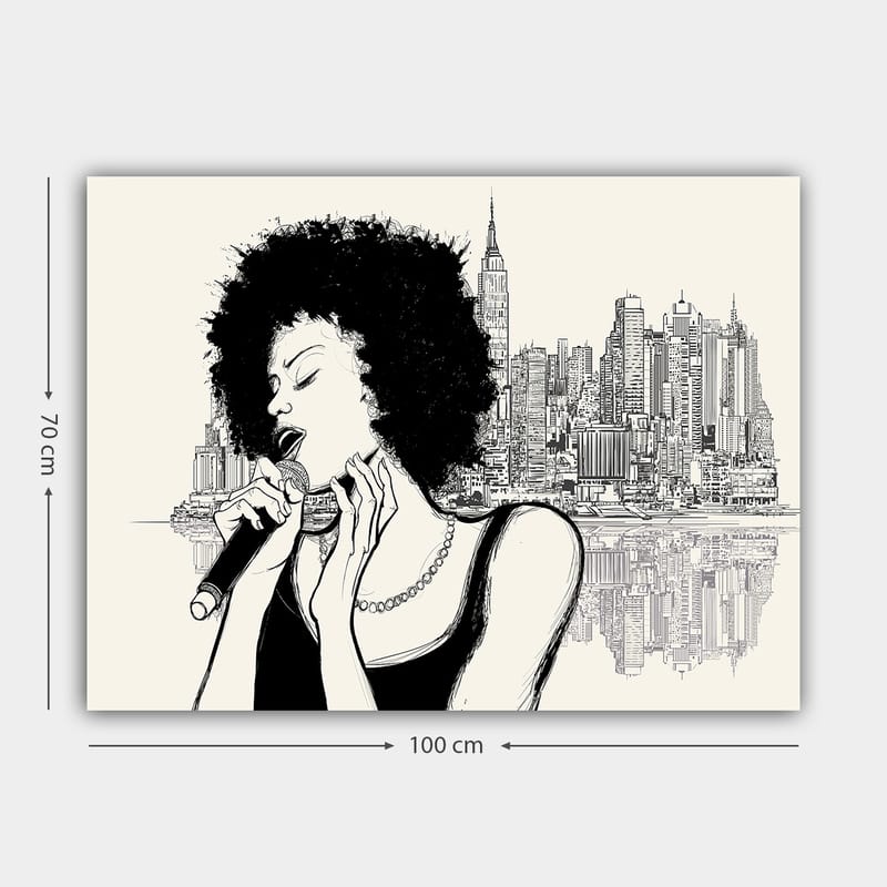 Lerretsbilde 70x100 cm - Sanger med afrohår foran en bysilhuett - Svart / Beige - Interiør - Maleri & posters - Lerretsbilder