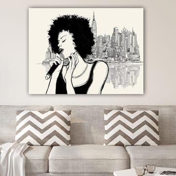 Lerretsbilde 70x100 cm - Sanger med afrohår foran en bysilhuett - Svart / Beige - Interiør - Maleri & posters - Lerretsbilder