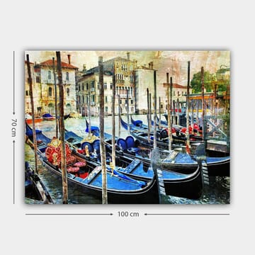 Lerretsbilde 70x100 cm - Scene med gondoler i en venetiansk kanal, omgitt av historiske bygninger - Blå / Rød / Svart - Interiør - Maleri & posters - Lerretsbilder