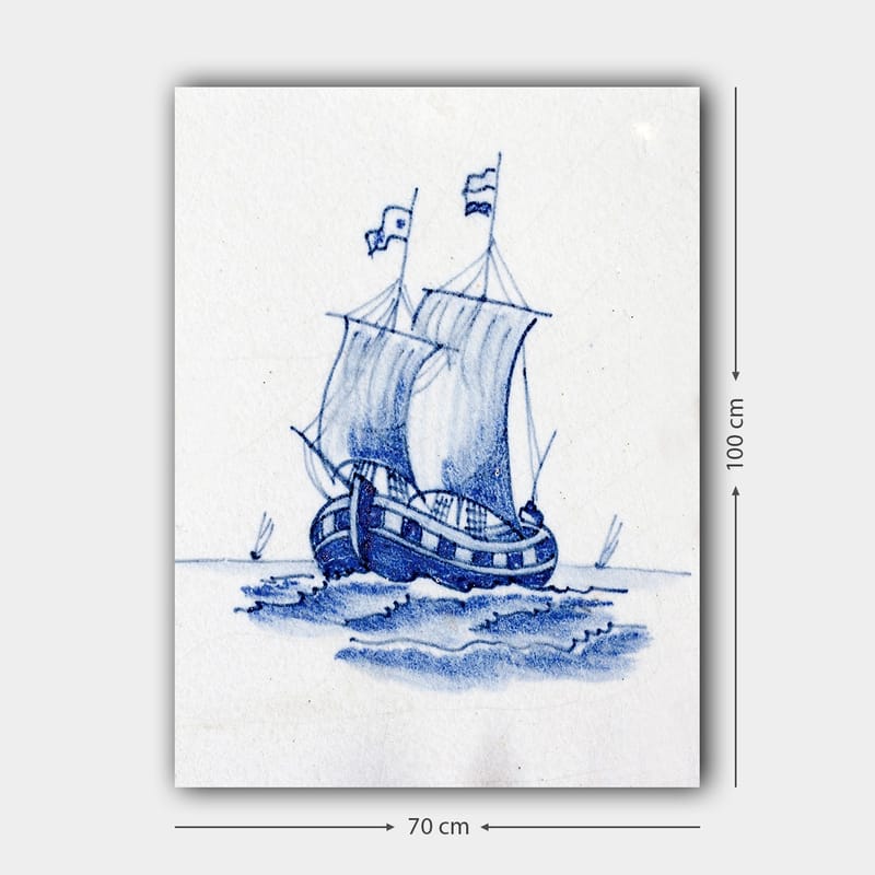 Lerretsbilde 70x100 cm - Seilbåt med hvite seil som navigerer på havet - Blå / Hvit - Interiør - Maleri & posters - Lerretsbilder