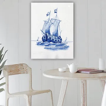 Lerretsbilde 70x100 cm - Seilbåt med hvite seil som navigerer på havet - Blå / Hvit - Interiør - Maleri & posters - Lerretsbilder
