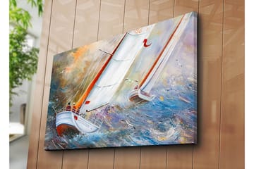 Lerretsbilde 70x100 cm - Seilbåter som navigerer gjennom stormfulle farvann - Blå / Hvit / Oransje - Interiør - Maleri & posters - Lerretsbilder