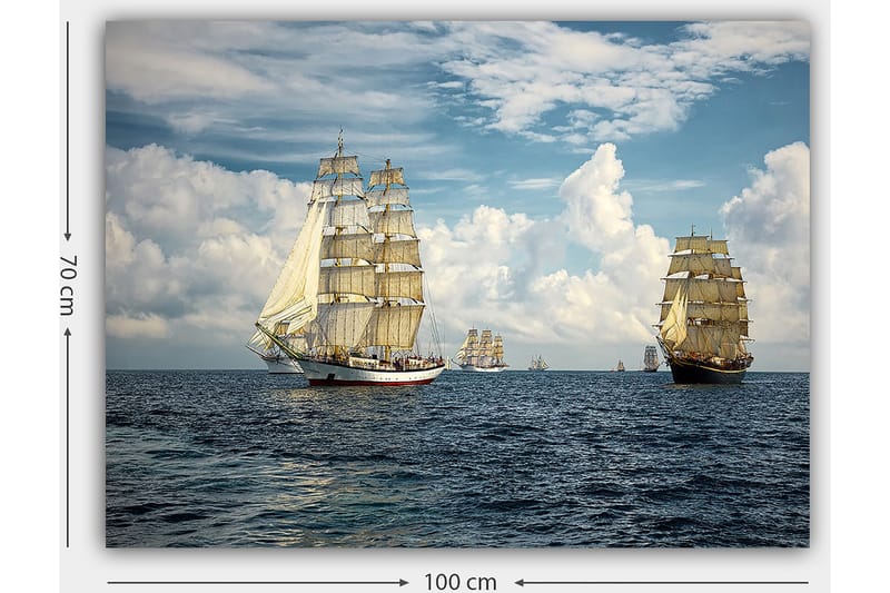 Lerretsbilde 70x100 cm - Seilbåter som navigerer på åpent hav under klar himmel - Blå / Hvit / Beige - Interiør - Maleri & posters - Lerretsbilder