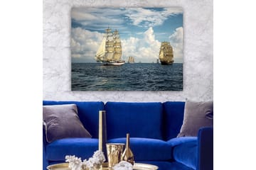Lerretsbilde 70x100 cm - Seilbåter som navigerer på åpent hav under klar himmel - Blå / Hvit / Beige - Interiør - Maleri & posters - Lerretsbilder
