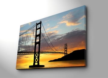 Lerretsbilde 70x100 cm - Silhuett av en bro mot en fargerik solnedgang - Oransje / Svart / Blå - Interiør - Maleri & posters - Lerretsbilder