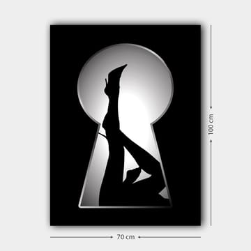 Lerretsbilde 70x100 cm - Silhuett av en kvinne i høye hæler gjennom et nøkkelhull - Svart / Hvit - Interiør - Maleri & posters - Lerretsbilder