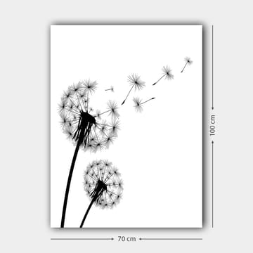 Lerretsbilde 70x100 cm - Silhuetter av løvetann som sprer frøene sine i vinden - Svart / Hvit - Interiør - Maleri & posters - Lerretsbilder