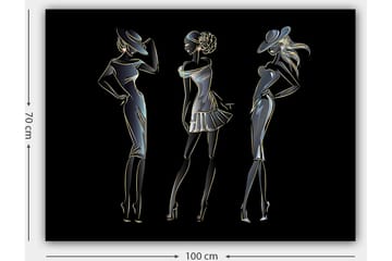 Lerretsbilde 70x100 cm - Silhuetter av tre elegante kvinner i moteklær - Svart / Gull / Hvit - Interiør - Maleri & posters - Lerretsbilder