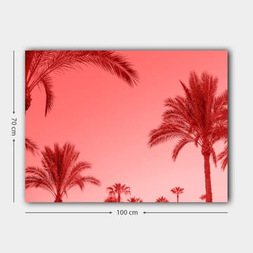Lerretsbilde 70x100 cm - Silhuetter av palmer mot en rødlig himmel - Rød / Rosa - Interiør - Maleri & posters - Lerretsbilder