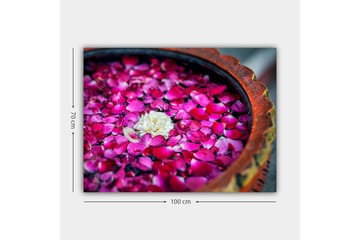 Lerretsbilde 70x100 cm - Skål med rosa roseblader og en hvit blomst som flyter på overflaten - Rosa / Hvit - Interiør - Maleri & posters - Lerretsbilder