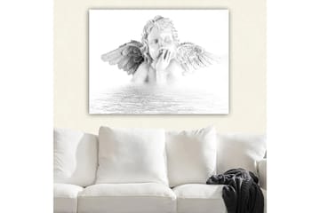 Lerretsbilde 70x100 cm - Skulptur av en engel med vinger som sitter i en tankefull positur - Hvit / Grå - Interiør - Maleri & posters - Lerretsbilder