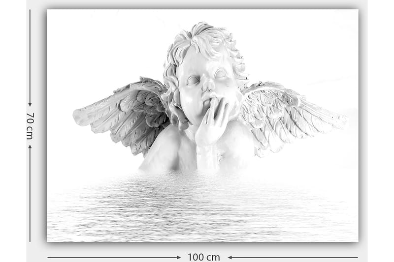 Lerretsbilde 70x100 cm - Skulptur av en engel med vinger som sitter i en tankefull positur - Hvit / Grå - Interiør - Maleri & posters - Lerretsbilder