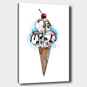 Lerretsbilde 70x100 cm - Skulptur av en iskrem med hodeskaller toppet med et kirsebær - Hvit / Brun / Rød - Interiør - Maleri & posters - Lerretsbilder