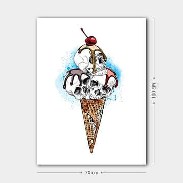 Lerretsbilde 70x100 cm - Skulptur av en iskrem med hodeskaller toppet med et kirsebær - Hvit / Brun / Rød - Interiør - Maleri & posters - Lerretsbilder