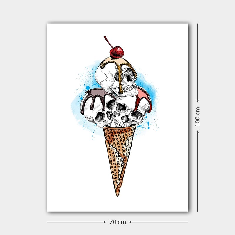 Lerretsbilde 70x100 cm - Skulptur av en iskrem med hodeskaller toppet med et kirsebær - Hvit / Brun / Rød - Interiør - Maleri & posters - Lerretsbilder