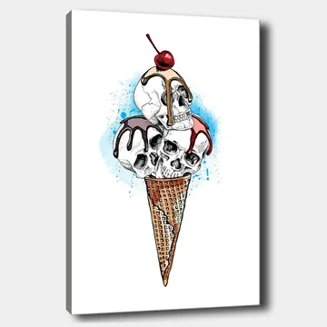 Lerretsbilde 70x100 cm - Skulptur av en iskrem med hodeskaller toppet med et kirsebær - Hvit / Brun / Rød - Interiør - Maleri & posters - Lerretsbilder