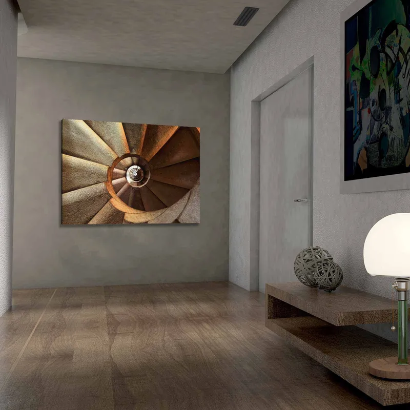 Lerretsbilde 70x100 cm - Spiraltrapp som fører nedover med et harmonisk og geometrisk design - Beige / Brun / Grå - Interiør - Maleri & posters - Lerretsbilder