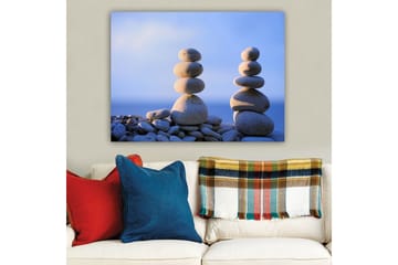 Lerretsbilde 70x100 cm - Stabile steiner i harmonisk balanse - Lys grå / Beige / Blå - Interiør - Maleri & posters - Lerretsbilder