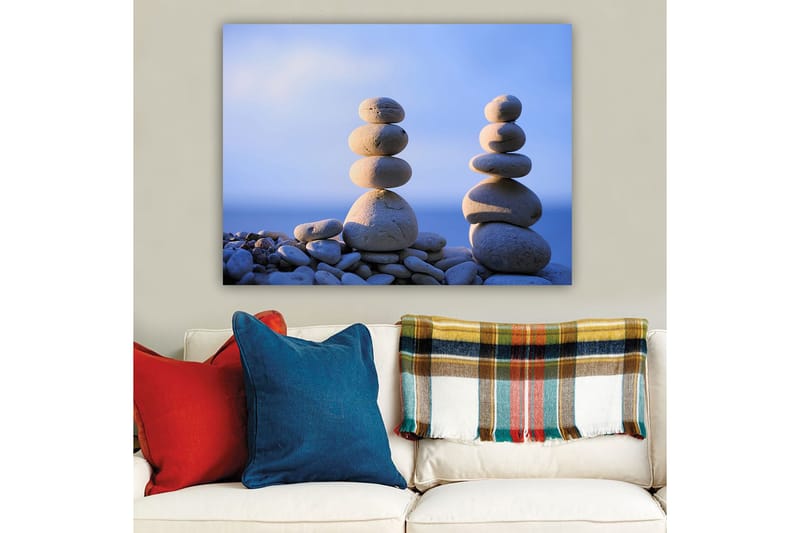 Lerretsbilde 70x100 cm - Stabile steiner i harmonisk balanse - Lys grå / Beige / Blå - Interiør - Maleri & posters - Lerretsbilder