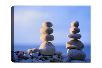 Lerretsbilde 70x100 cm - Stabile steiner i harmonisk balanse - Lys grå / Beige / Blå - Interiør - Maleri & posters - Lerretsbilder