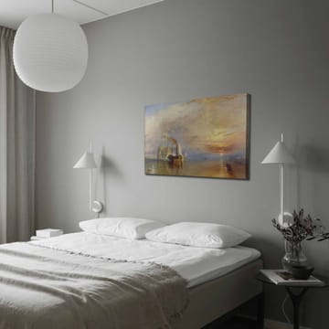 Lerretsbilde 70x100 cm - Stemningsfull innsjø med dampbåter som seiler under en fargerik himmel - Blå / Oransje / Grå - Interiør - Maleri & posters - Lerretsbilder