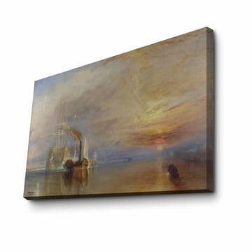 Lerretsbilde 70x100 cm - Stemningsfull innsjø med dampbåter som seiler under en fargerik himmel - Blå / Oransje / Grå - Interiør - Maleri & posters - Lerretsbilder