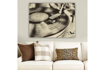 Lerretsbilde 70x100 cm - Stilig bilde av en platespiller med en spinnende vinylplate - Svart / Grå - Interiør - Maleri & posters - Lerretsbilder
