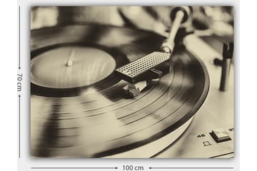 Lerretsbilde 70x100 cm - Stilig bilde av en platespiller med en spinnende vinylplate - Svart / Grå - Interiør - Maleri & posters - Lerretsbilder