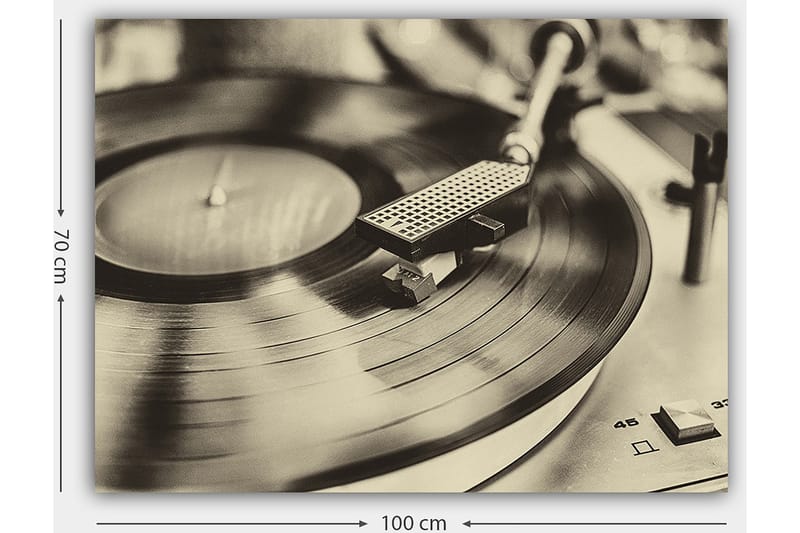 Lerretsbilde 70x100 cm - Stilig bilde av en platespiller med en spinnende vinylplate - Svart / Grå - Interiør - Maleri & posters - Lerretsbilder