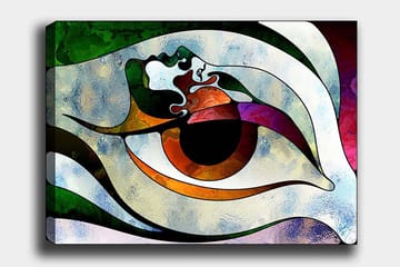 Lerretsbilde 70x100 cm - Stilisert øyeform med fargerike elementer som skaper en hypnotisk effekt - Grønn / Brun / Hvit - Interiør - Maleri & posters - Lerretsbilder